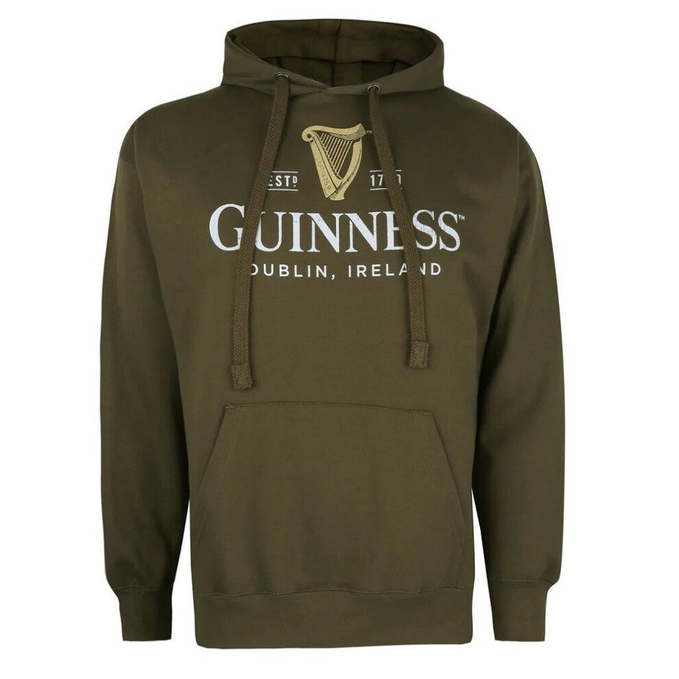 (XL, Dark Olive) Guinness Mens Harp Hoodie 