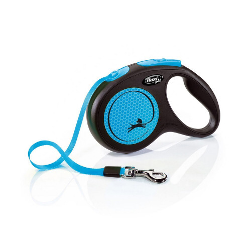 flexi (5m, Blue/Black) Flexi Medium Neon Taped Retractable Dog Lead