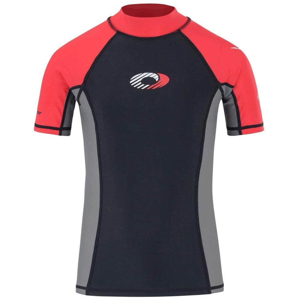 Osprey Kids Short Sleeve Rash Vest Top Black/Red UPF 50+ Size XXS