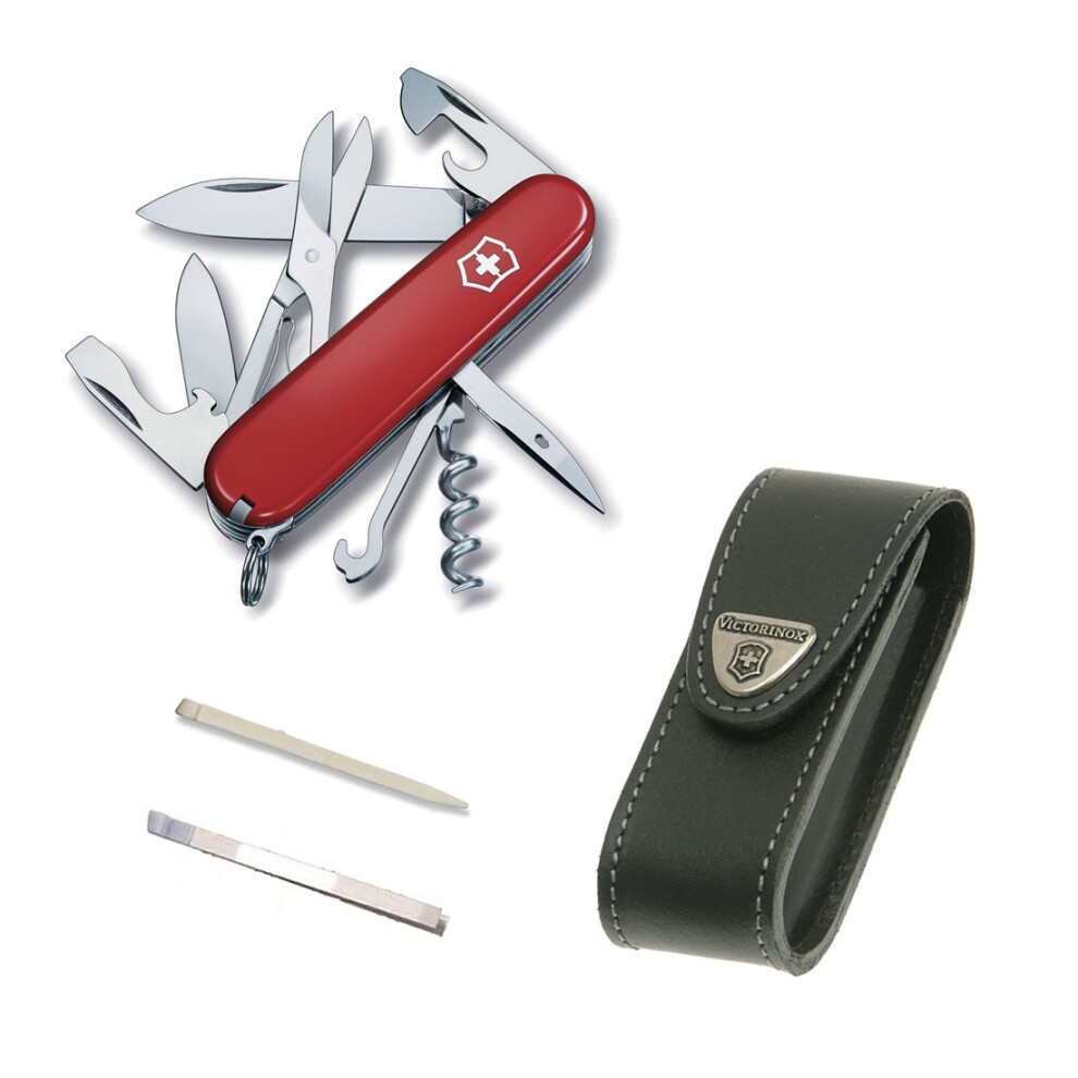 (red, black leather) Victorinox CLIMBER Swiss army knife with Pouch spare tweezers & toothpick