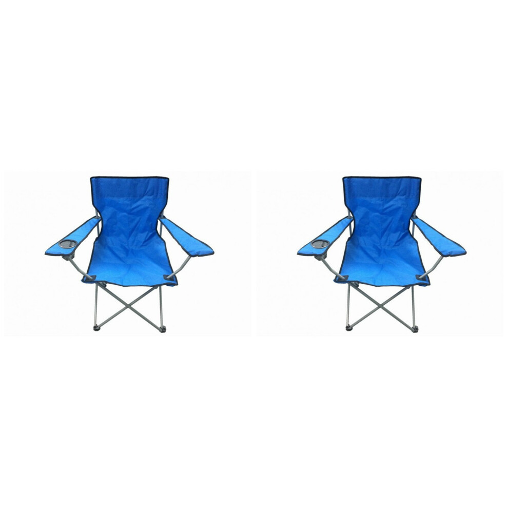 2 Blue & Black Folding Chair With Cup Holder
