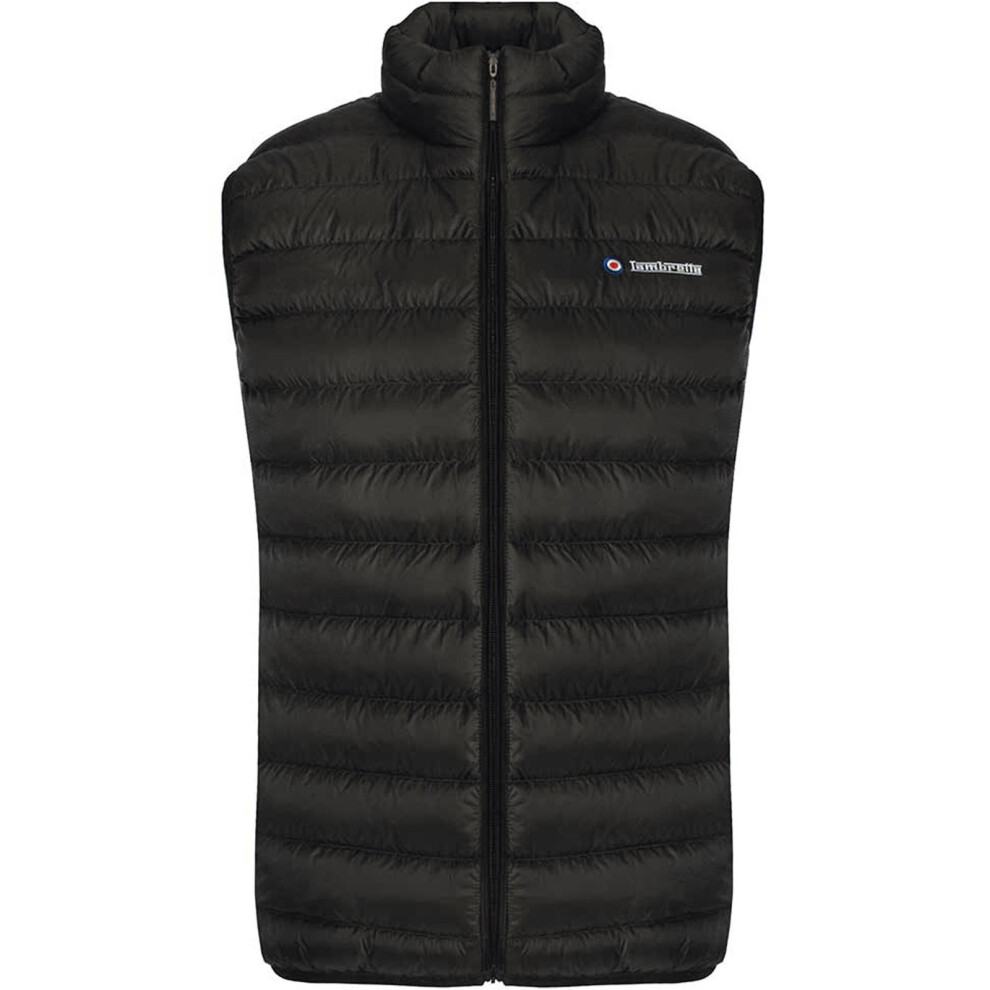 (S, Black) Lambretta Mens Padded Softshell Full Zip Jacket Coat Bodywarmer Gilet