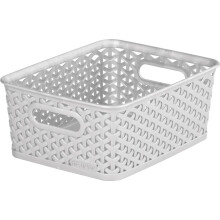 Grey 4L Curver Nestable Plastic Rattan Storage Basket 25.5 x 19.5cm