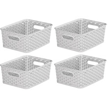 4 Grey 4L Curver Nestable Plastic Rattan Storage Basket 25.5 x 19.5cm