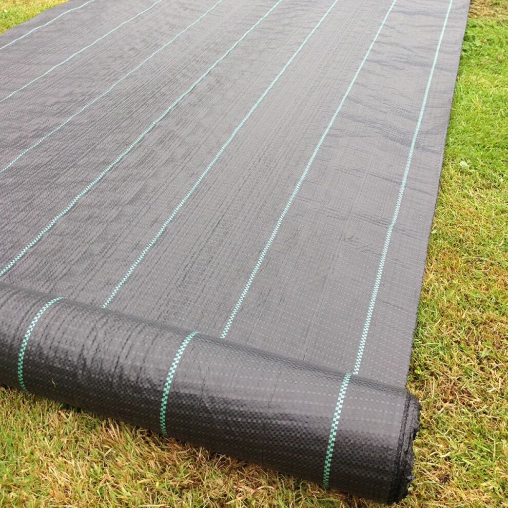 (Pack of 100 Pegs) 5m Wide Yuzet 100gsm HV Duty Ground Cover Weed Control Fabric membrane Driveway