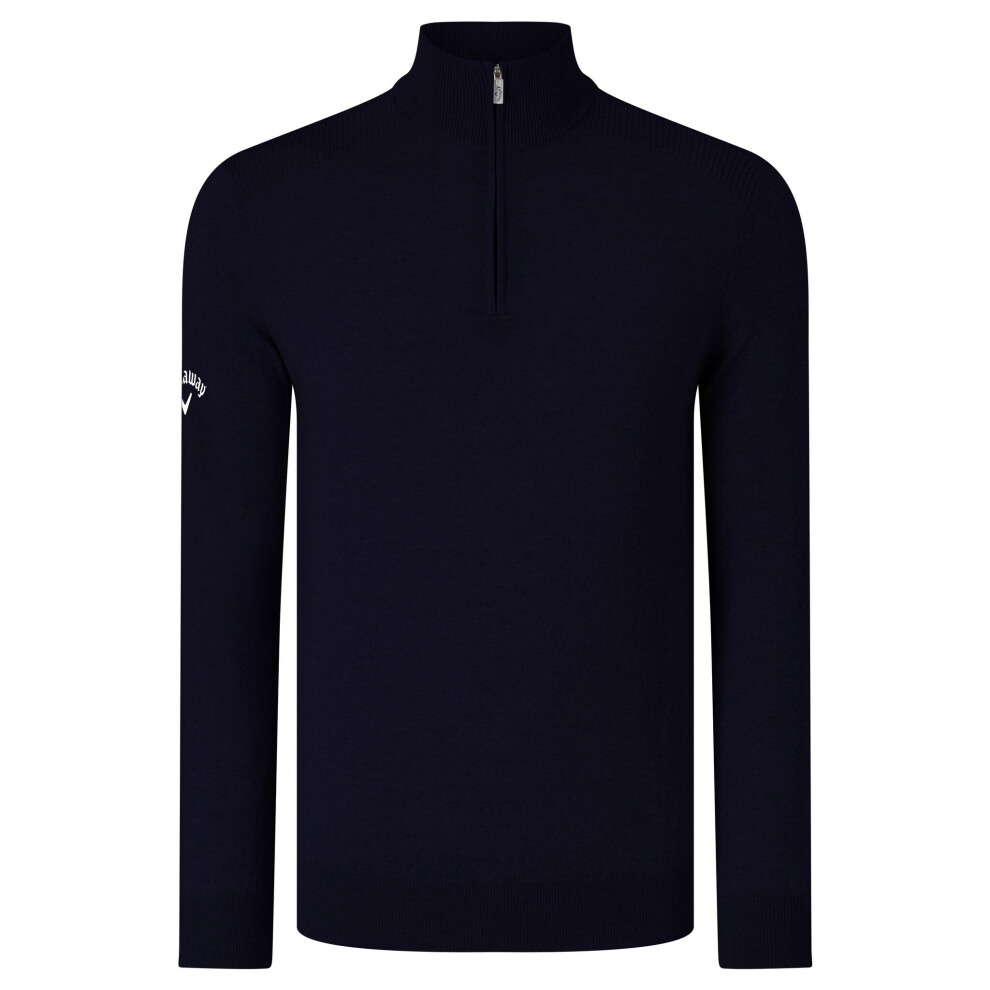 (XL, Peacoat Navy) Callaway Mens Ribbed Zip Merino Sweater