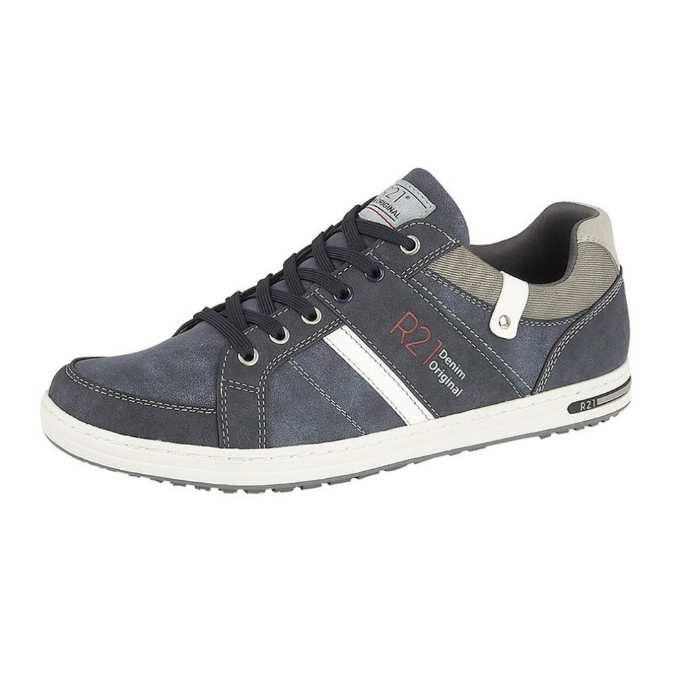 (12 UK, Navy) Route 21 Mens Denim Original Lace Up Casual Trainers