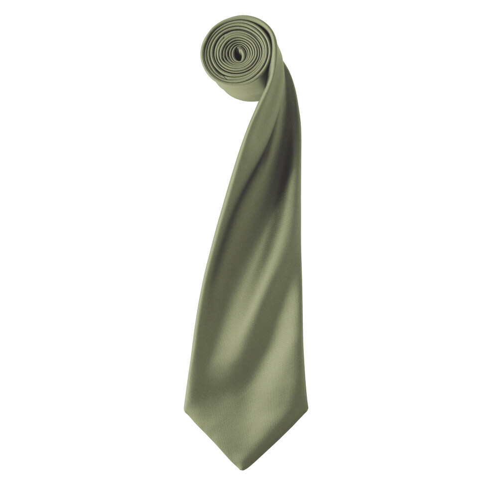 (One Size, Olive) Premier Mens Plain Satin Tie (Narrow Blade)