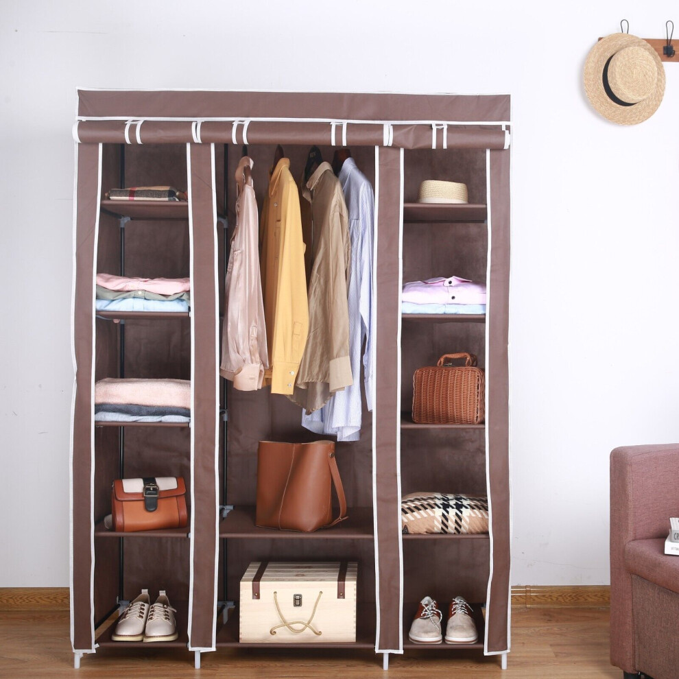 Canvas Wardrobe Organizer - Triple - Brown