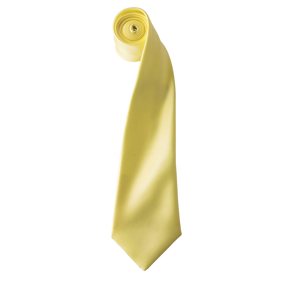 (One Size, Lemon) Premier Mens Plain Satin Tie (Narrow Blade)