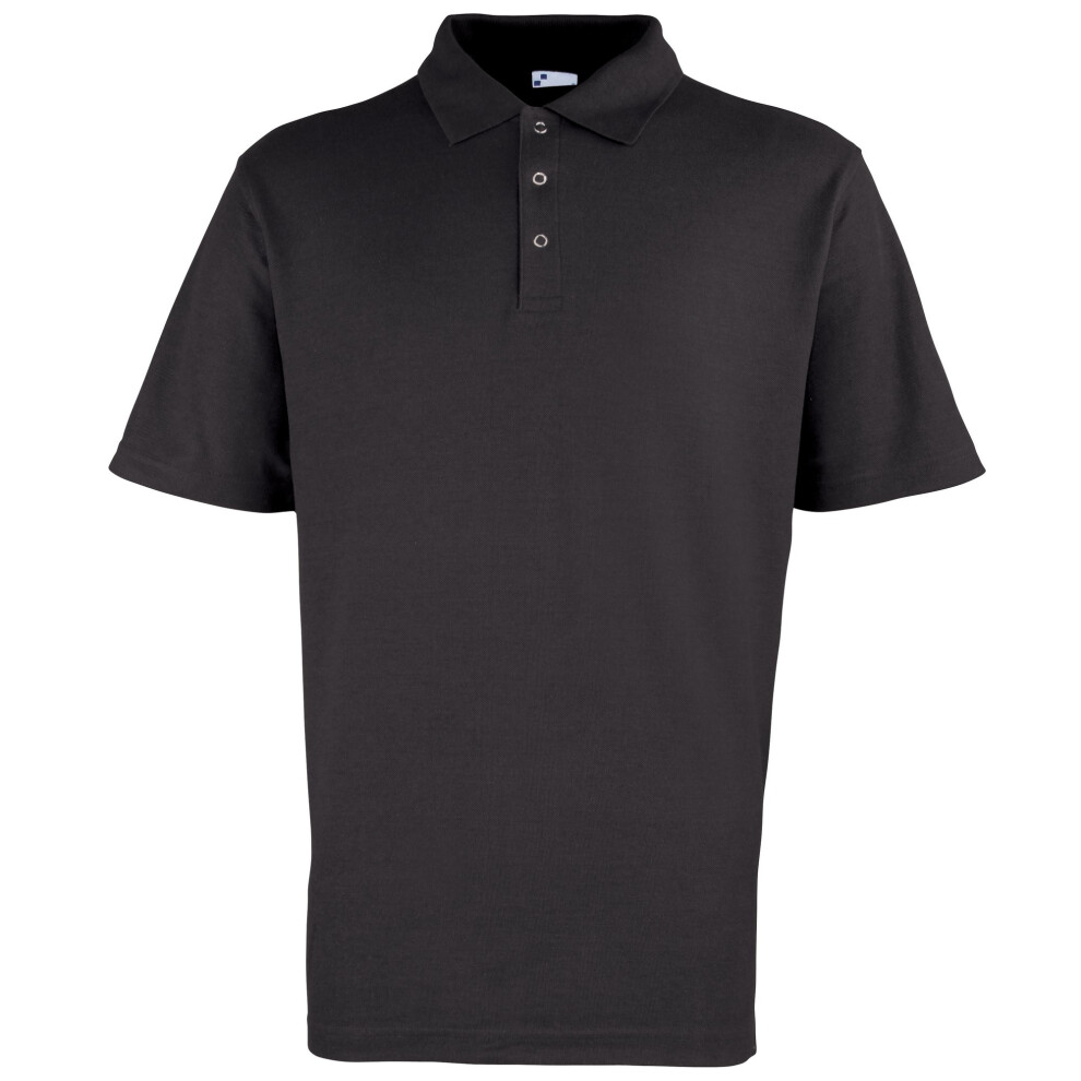 (2XL, Black) Premier Mens Stud Heavyweight Plain Pique Polo Shirt