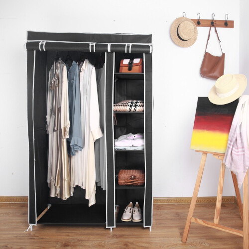 Canvas Wardrobe Organizer - Double Tall - Black