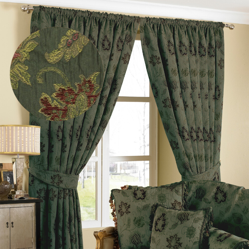 (66x72 (168x183cm), Green) Riva Home Zurich Pencil Pleat Curtains