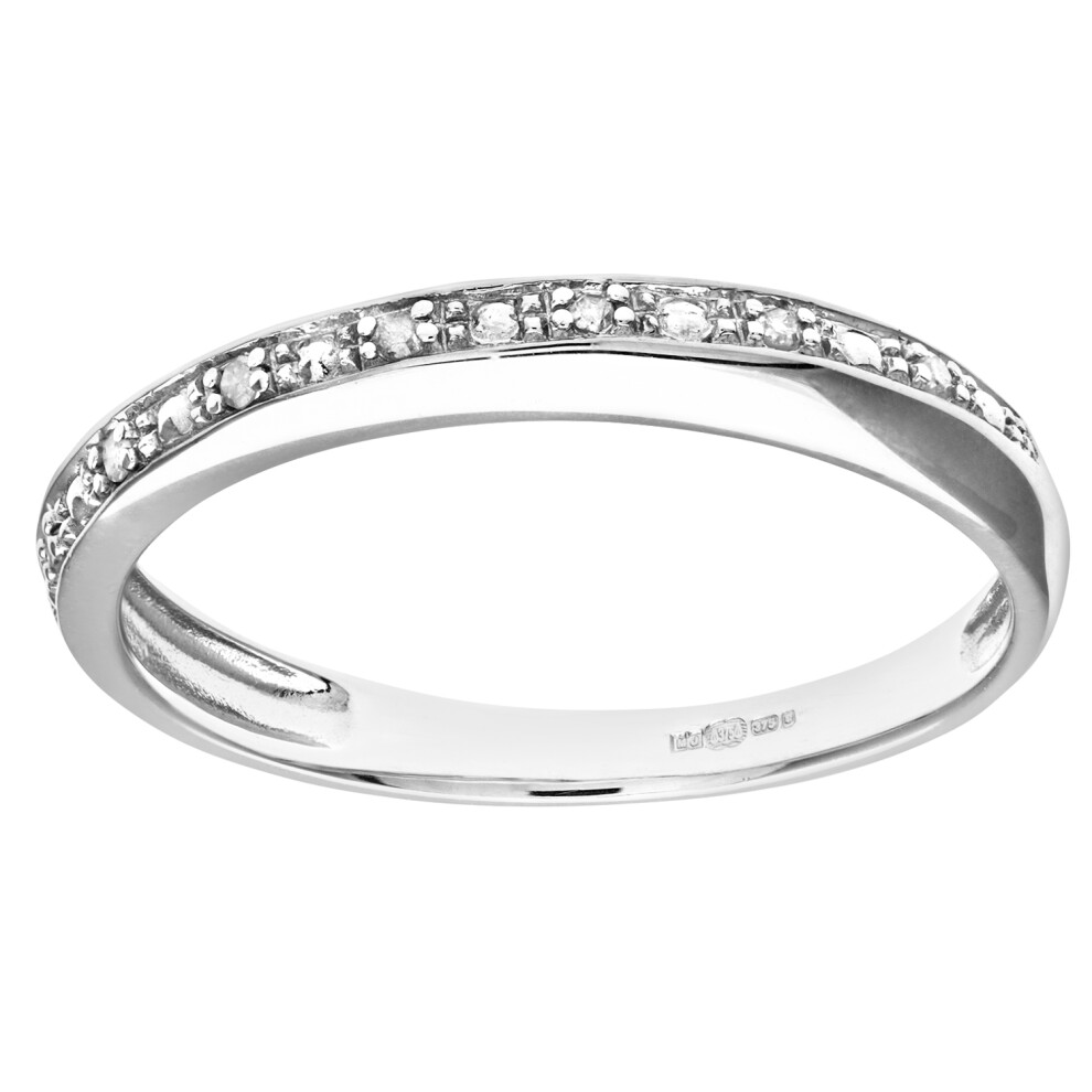 (P) Jewelco London 9ct White Gold Diamond Pave Set Crossover Effect Half Eternity Ring