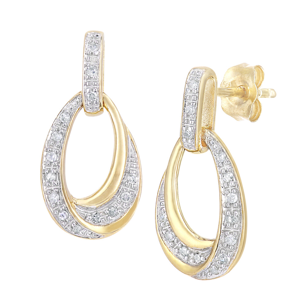 Jewelco London 9ct Yellow Gold Round 10pts Diamond Avocado Twist Creole Drop Earrings - PE0AXL5642Y