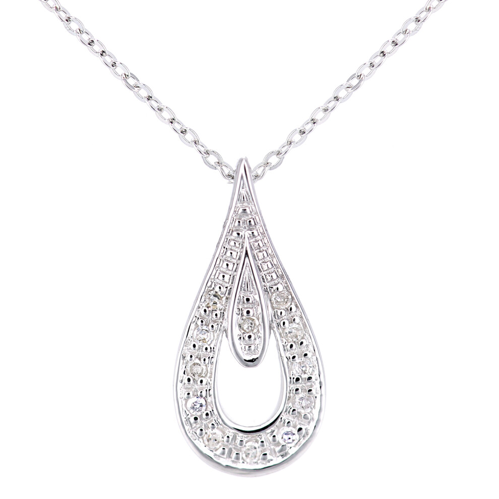 Jewelco London 9ct White Gold Round 5pts Diamond Teardrop Pendant Necklace 18 inch 46cm - PP0AXL5954W