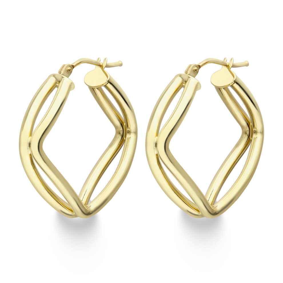 9ct Gold  Double Tube Cushion Parallelogram Hoop Earrings - ERNR02656