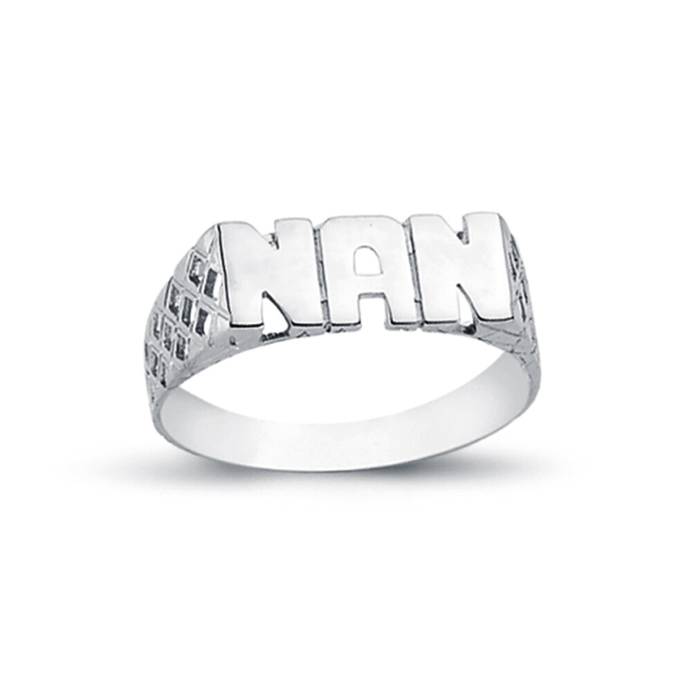 (M) Jewelco London Rhodium Plated Sterling Silver NAN Signet ID Ring 6mm