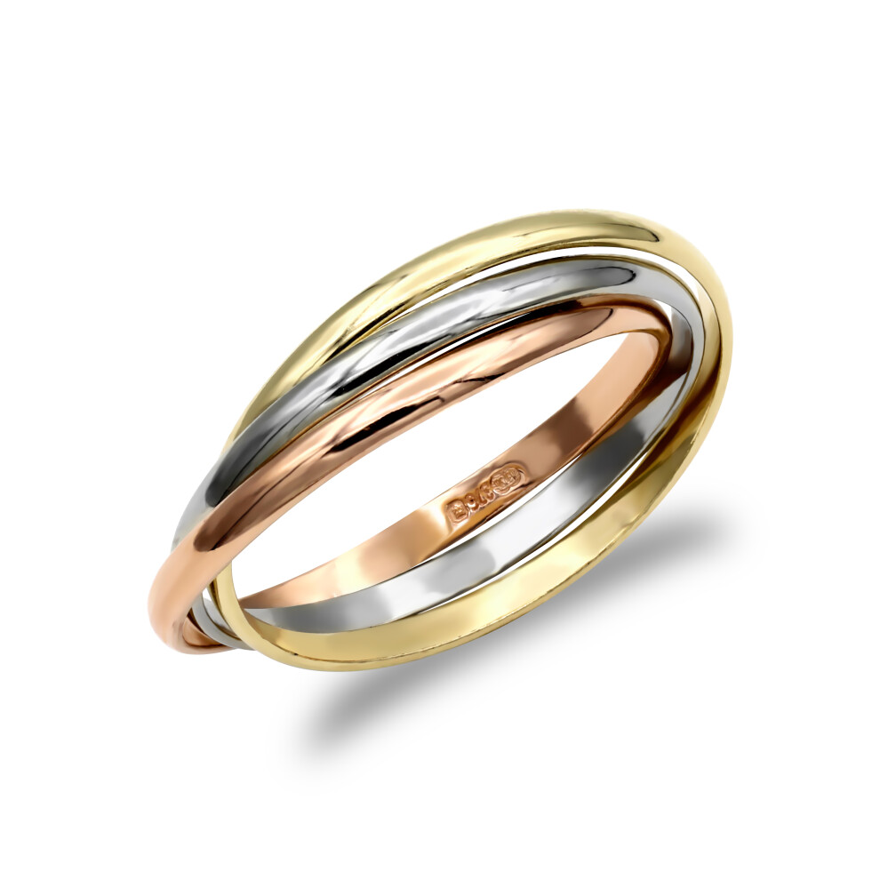 (O) Jewelco London Ladies Solid 9ct Yellow White and Rose Gold Interlocked 2mm Russian Wedding Ring