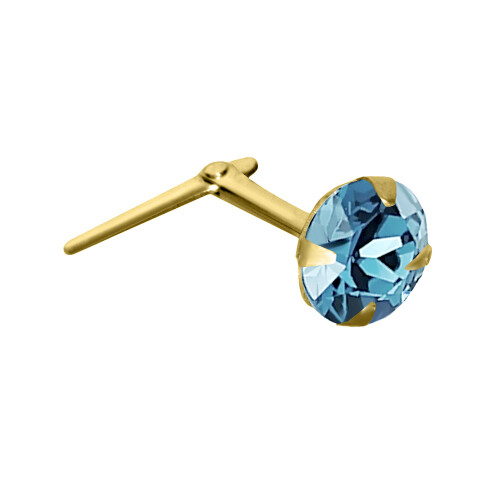 Jewelco London Jewelco London Ladies 9ct Yellow Gold Aqua Blue Round Crystal Solitaire Claw Set Andralok Hinged Nose Stud 4mm - JNS066