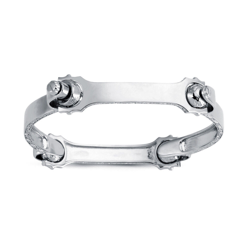 Jewelco London Mens Rhodium Plated Sterling Silver Spanner & Socket Bangle Bracelet 7mm - ABG063