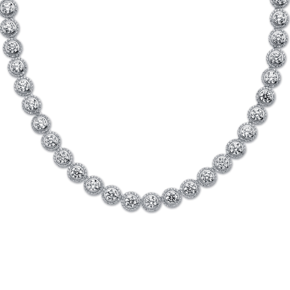 Rhodium Silver  CZ Halo Collarette Necklace 5mm 8mm 17" - ABB159-17