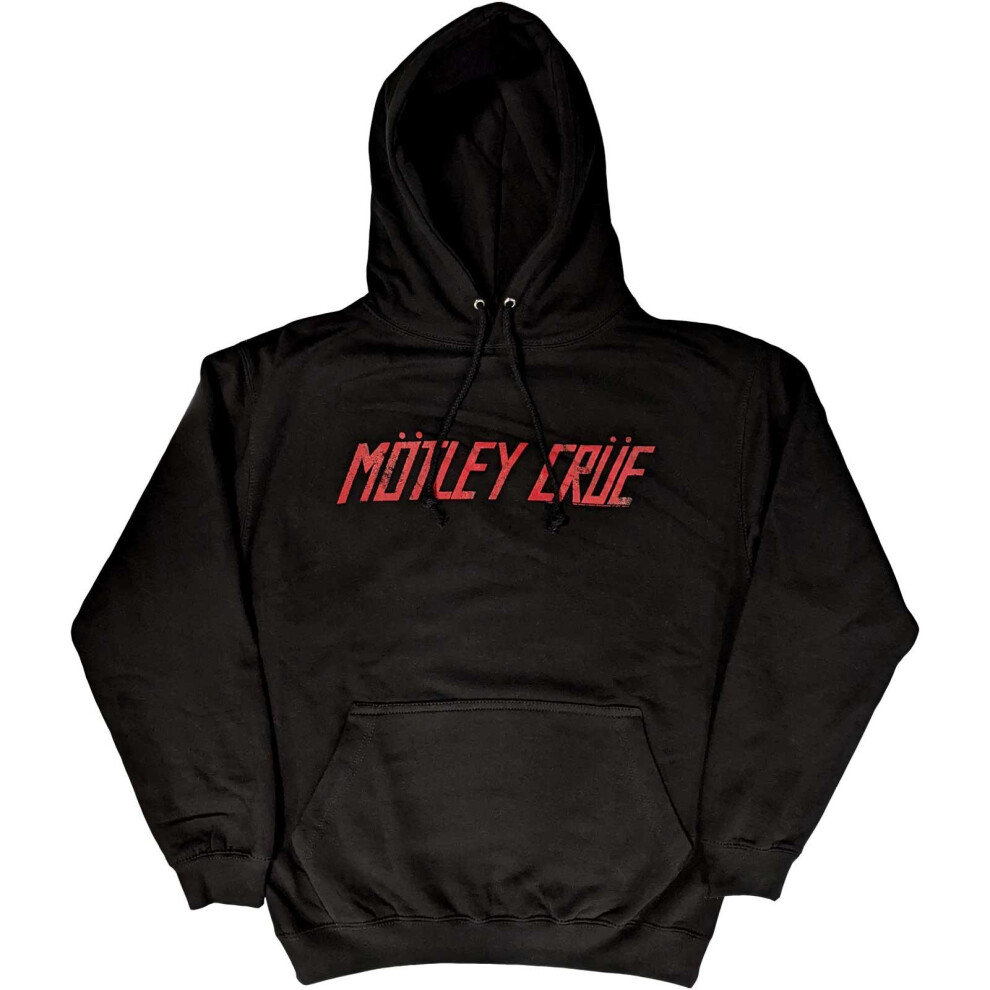 (L, Black) Motley Crue Unisex Adult Distressed Logo Pullover Hoodie