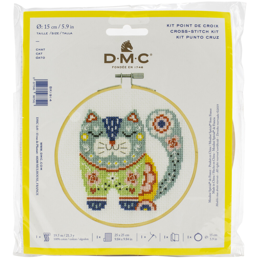 DMC Stitch Kit 6" Diameter-Cat (14 Count) BKL-1914