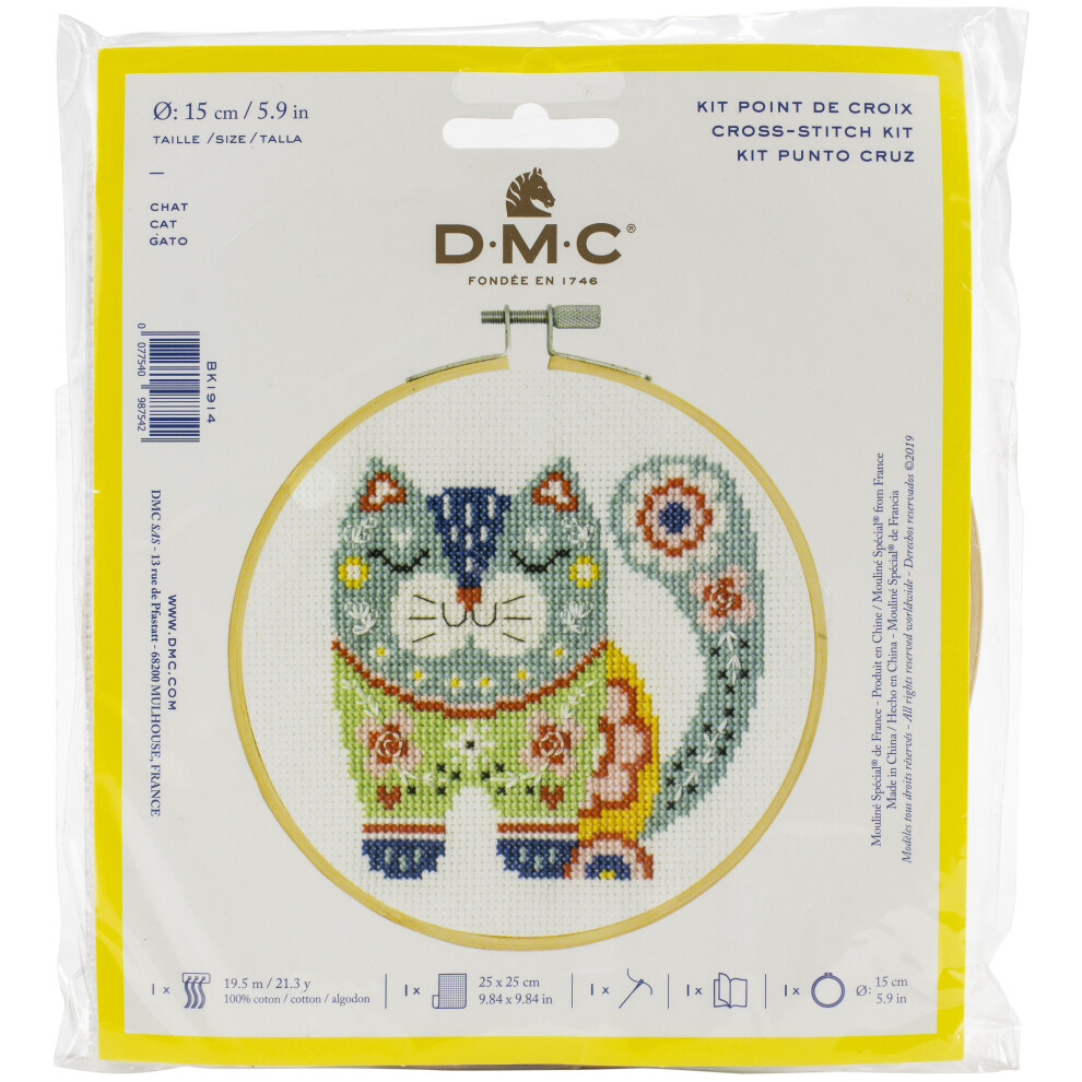Dmc Stitch Kit 6" Diameter-Cat (14 Count) Bkl-1914