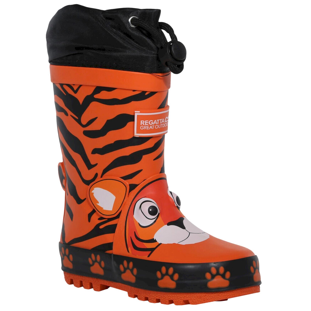 (11 UK Child, Blaze Orange) Regatta Childrens/Kids Mudplay Tiger Print Wellington Boots