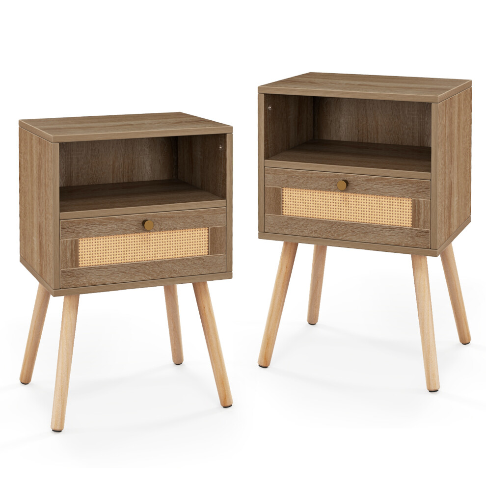 Casart Set Of 2 Rattan Bedside Table Nightstand Boho End Table W/ Drawer & Open Shelf Not,Specified