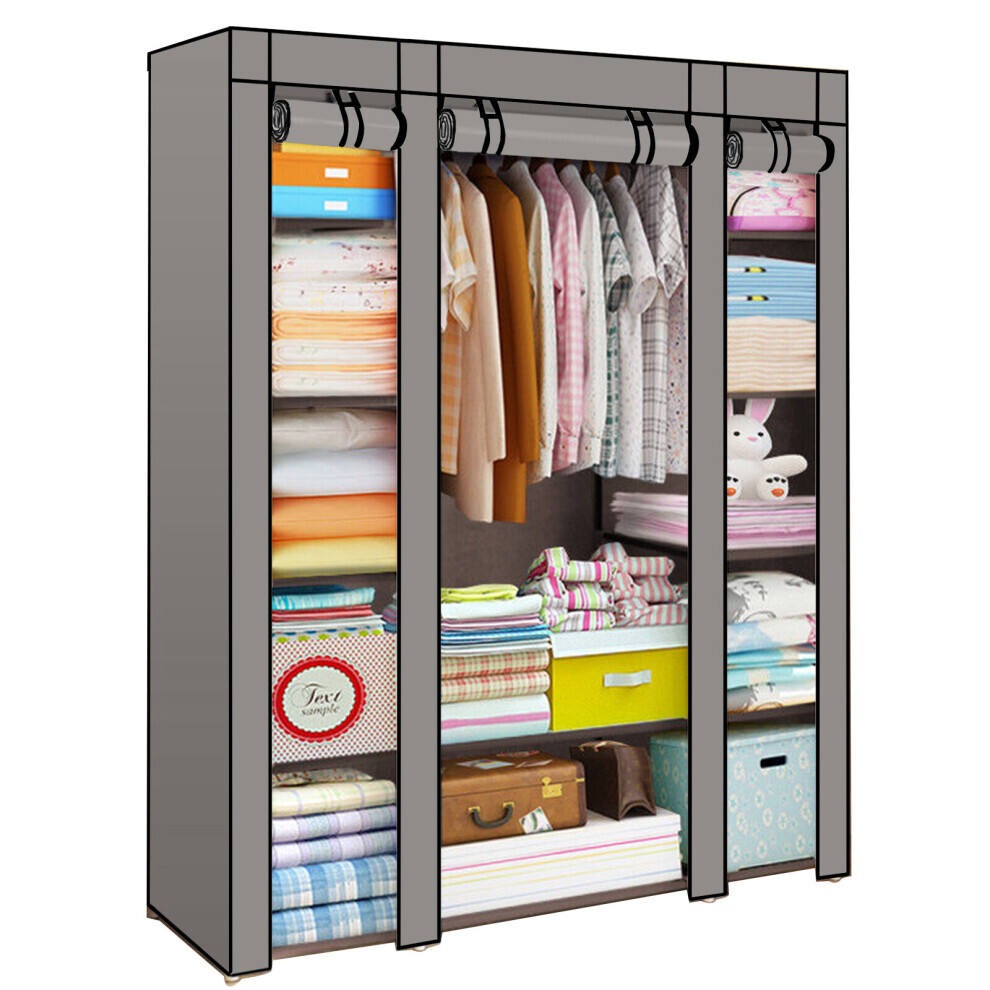 Canvas Wardrobe Organizer - Triple - Grey