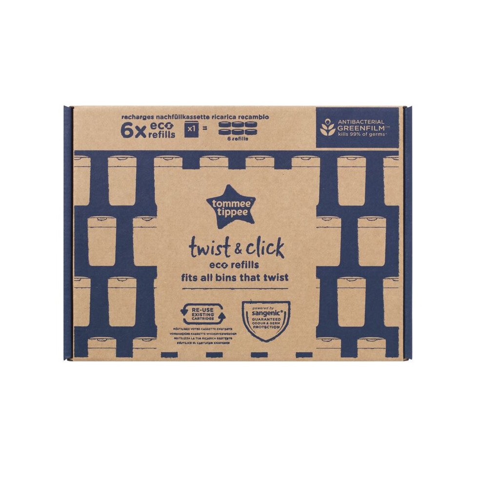 Tommee Tippee Twist and Click Advanced Nappy Bin Eco Refills Pack of 6