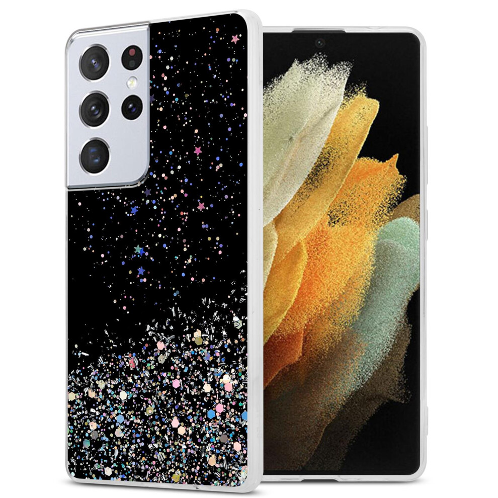 (Black with Glitter) Cadorabo Case for Samsung Galaxy S21 ULTRA Cover Protection TPU Silicone Gel Back case with sparkling glitter