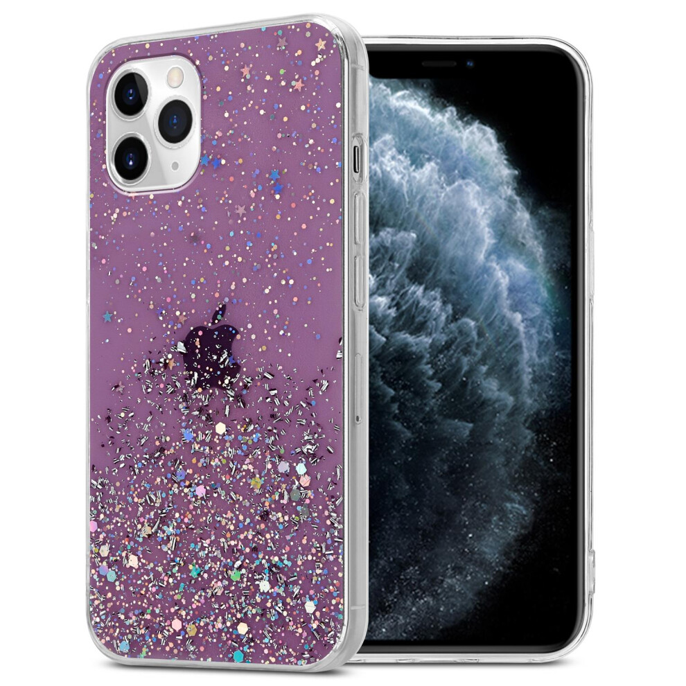 (Purple) Cadorabo Case for Apple iPhone 11 Cover Protection TPU Silicone Gel Back case with sparkling glitter