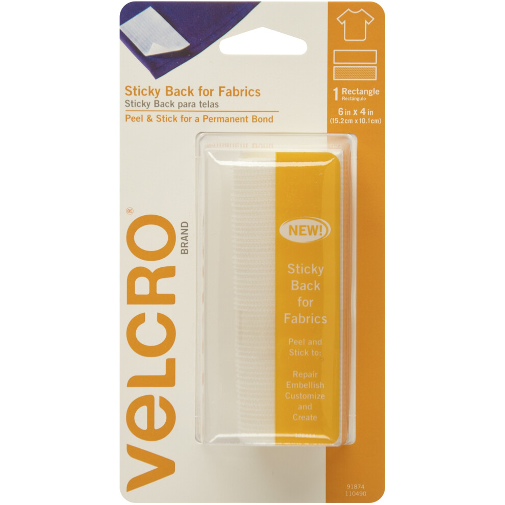 VELCRO(R) Brand STICKY BACK For Fabric Tape 4"X6"-White 91874