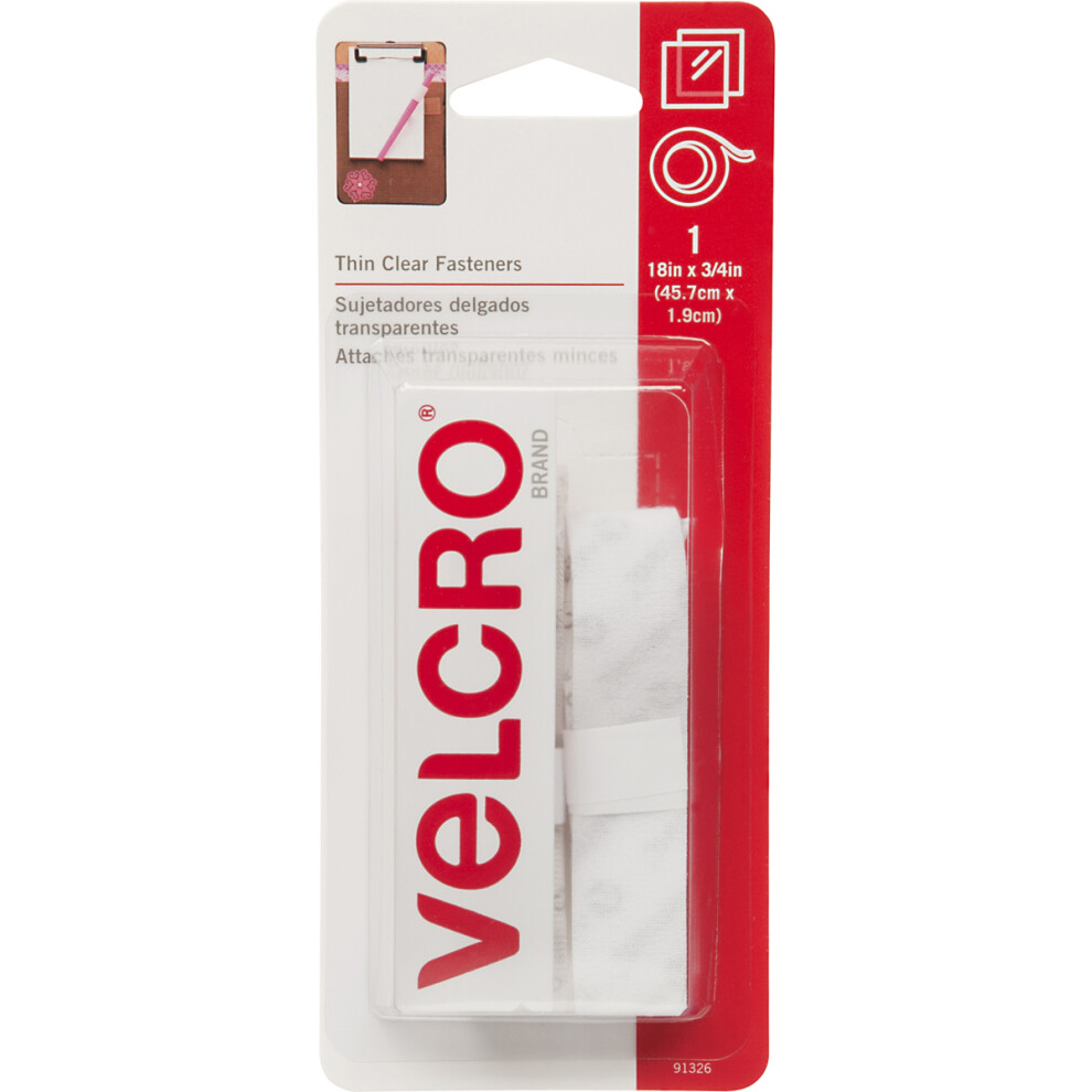 VELCRO(R) Brand Thin Fasteners Tape .75"X18"-Clear 91326