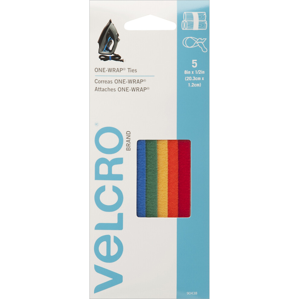 VELCRO(R) Brand ONE-WRAP(R) Ties 8"X.5" 5/Pkg-Multicolor 90438