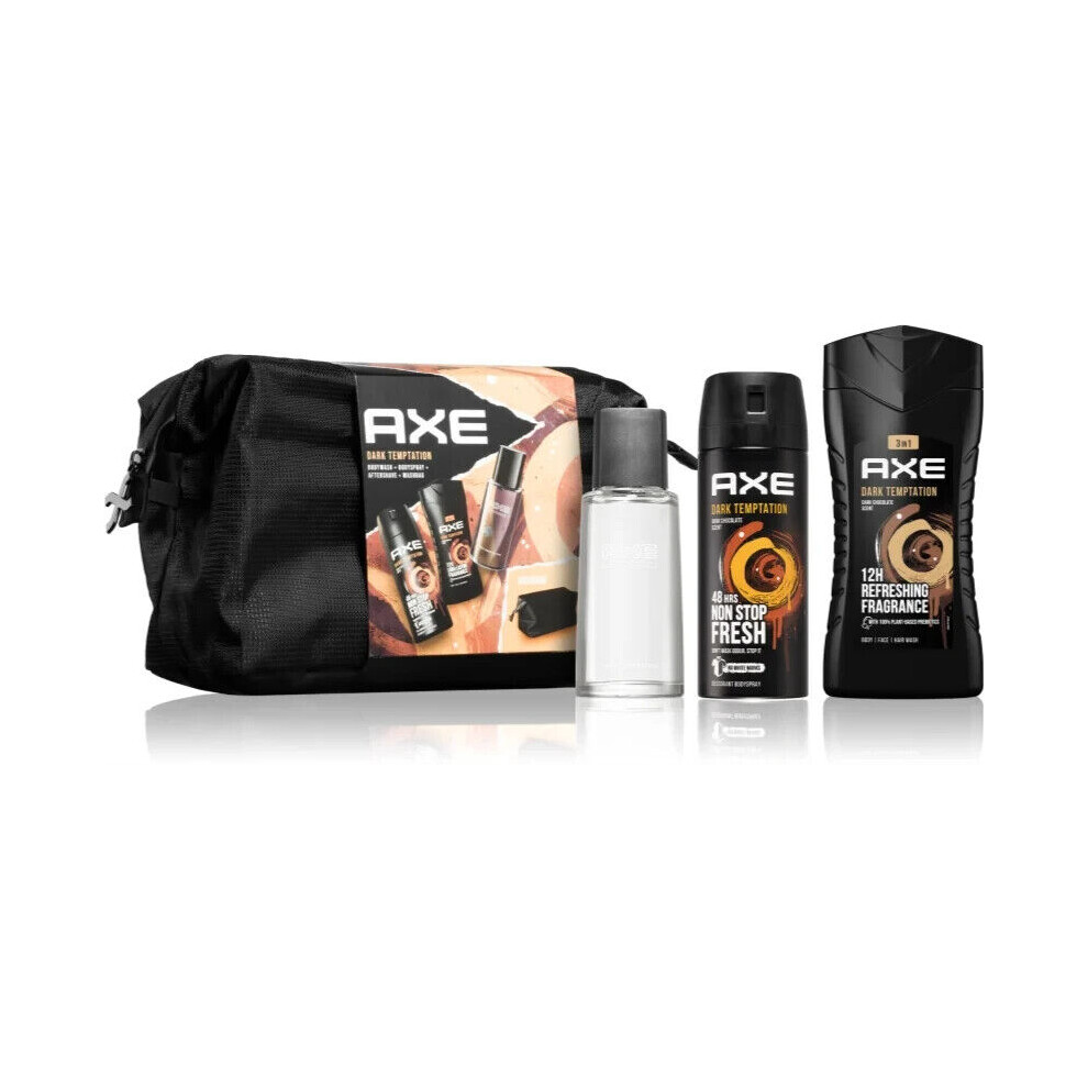 Axe Dark Temptation 4pc Gift Set 100ml Aftershave 150ml Deo 250ml Shower Gel Bag