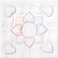Jack Dempsey Stamped White Quilt Blocks 18""X18"" 6/Pkg-XX Hearts Circle 732 223