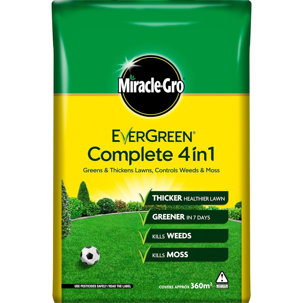 Miracle-Gro Evergreen Complete 4 in 1 Lawn Food 360mÂ² Coverage, 12.6kg