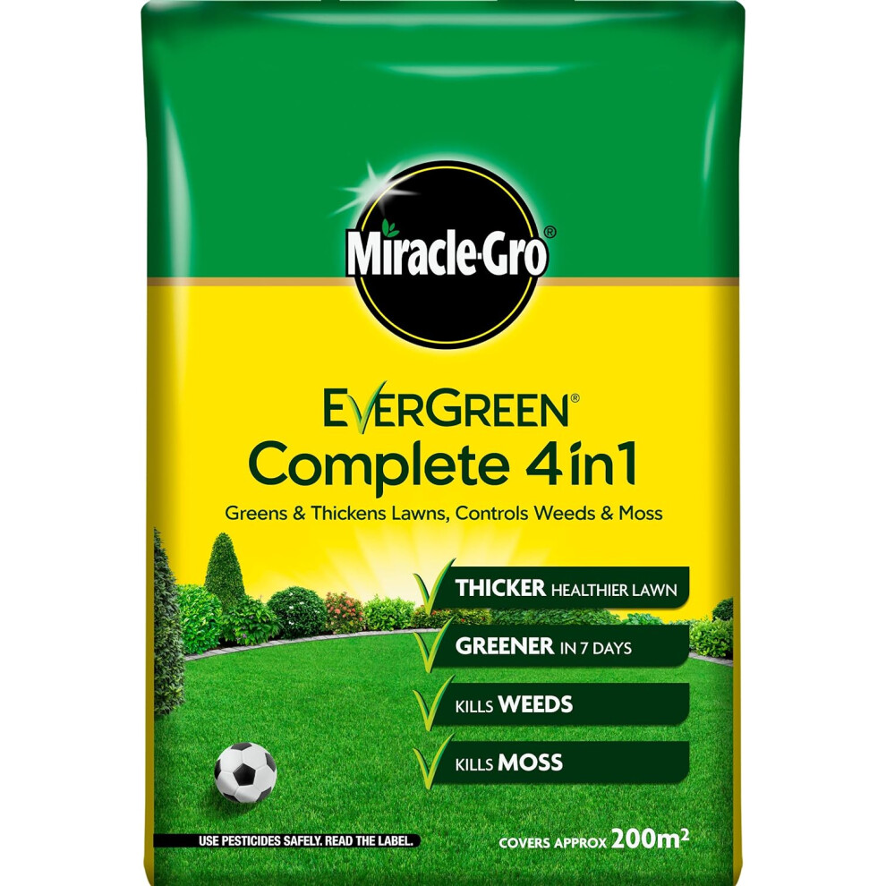 Miracle-Gro Evergreen Complete 4 in 1 Lawn Food - 200mÂ² Coverage, 7kg