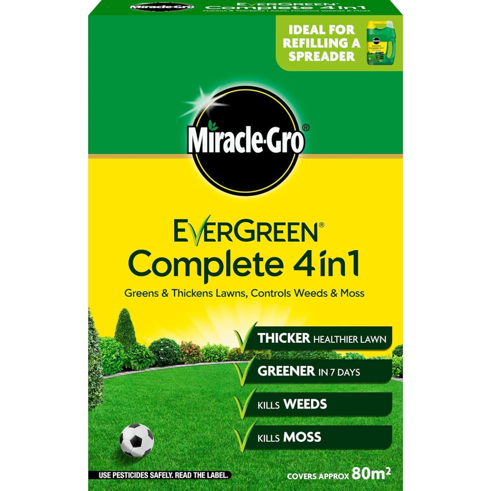 Miracle-Gro Evergreen Complete 4 in 1 Lawn Food - 80mÂ² Coverage, 2.8kg