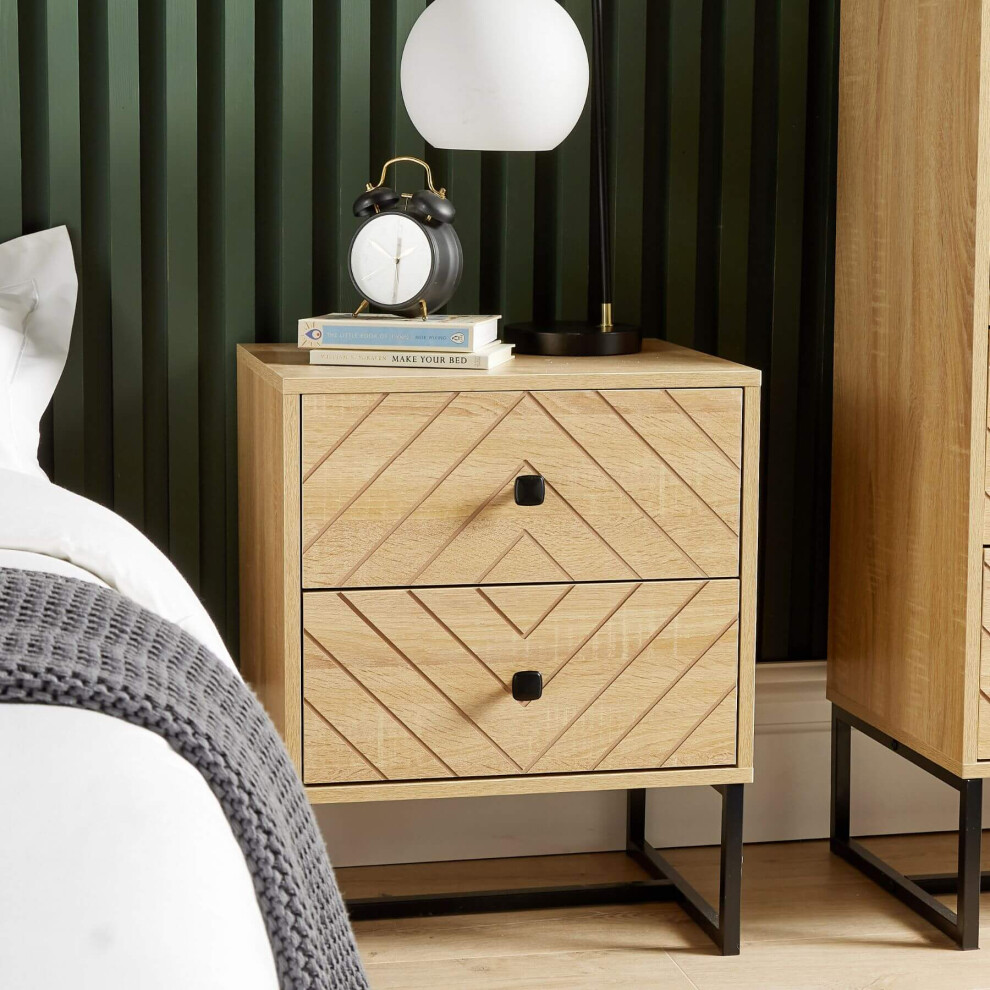 Home Source Aztec 2 Drawer Bedside Table Storage Unit