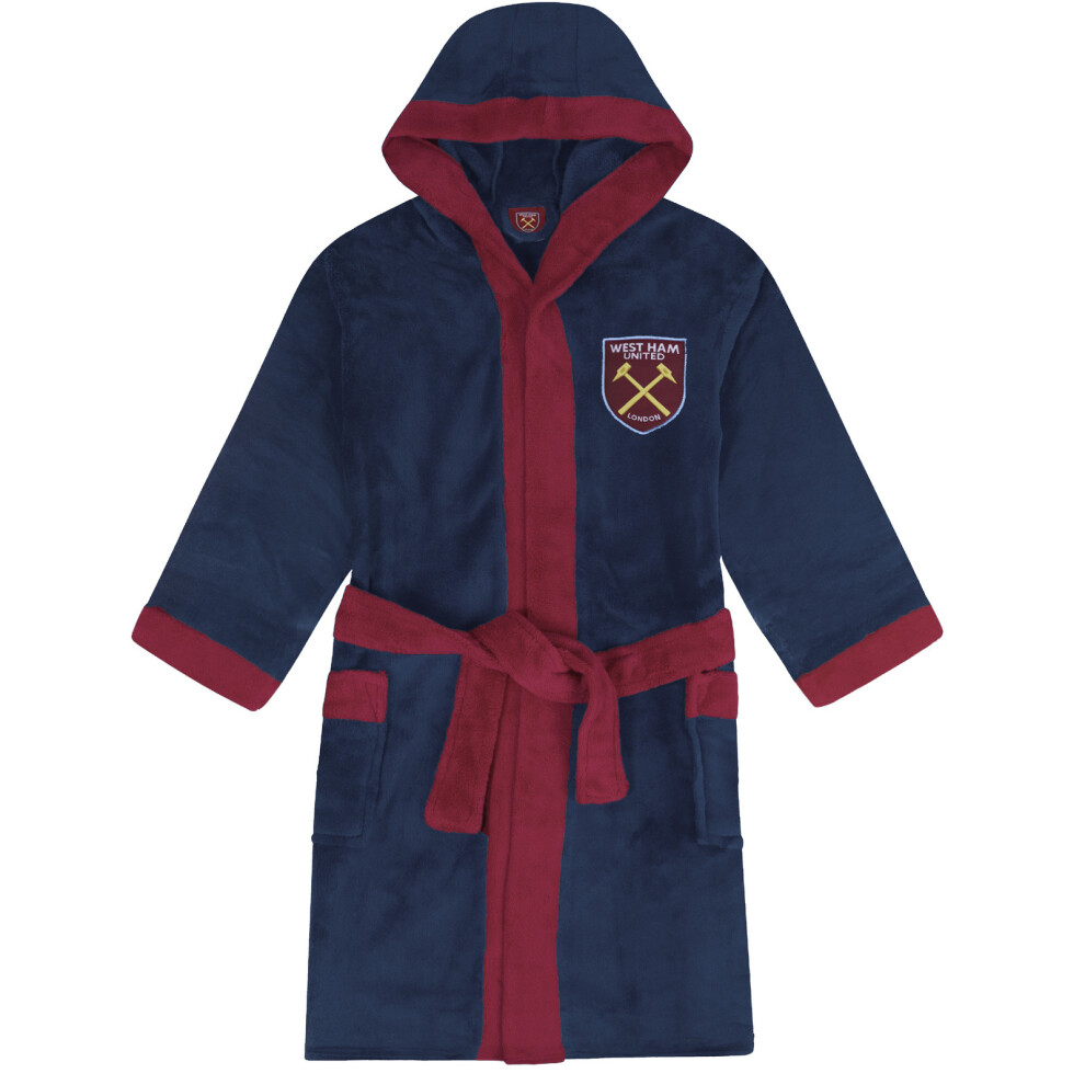 West Ham United Fc Boys Dressing Gown Robe Hooded Fleece Kids Official Football