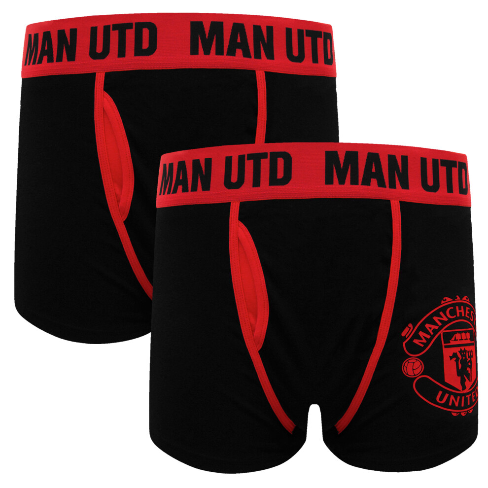 (Red 2 Pack, Small) Manchester United FC Official Football Gift Mens Crest Premium Boxer Shorts