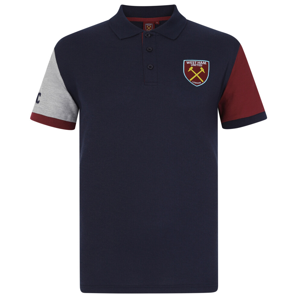 (Navy Contrast Sleeve, 8-9 Years) West Ham United Boys Polo Shirt Crest Kids OFFICIAL Football Gift