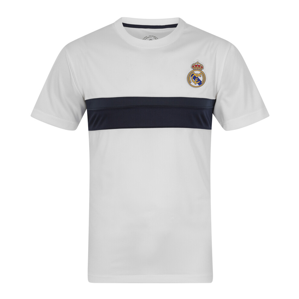 (White Black Stripe, XL) Real Madrid Mens T-Shirt Poly Training Kit OFFICIAL Football Gift