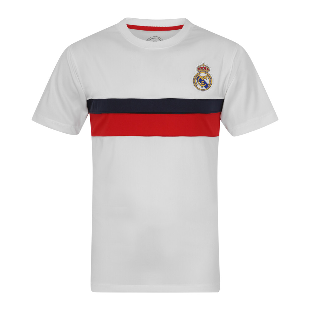 (White Red Stripe, 3XL) Real Madrid Mens T-Shirt Poly Training Kit OFFICIAL Football Gift