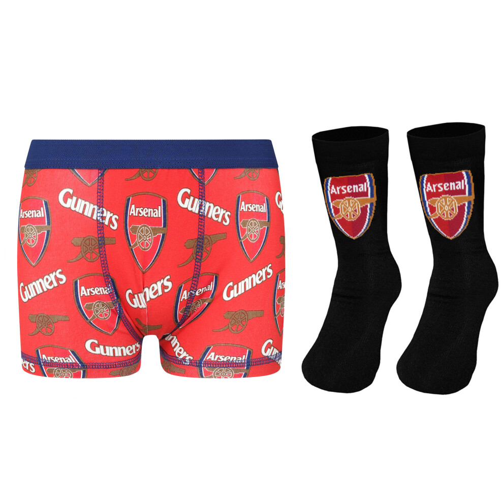 (Red Multi Crest, 5-6 Years) Arsenal FC Official Football Gift Set Boys Socks & Boxer Shorts